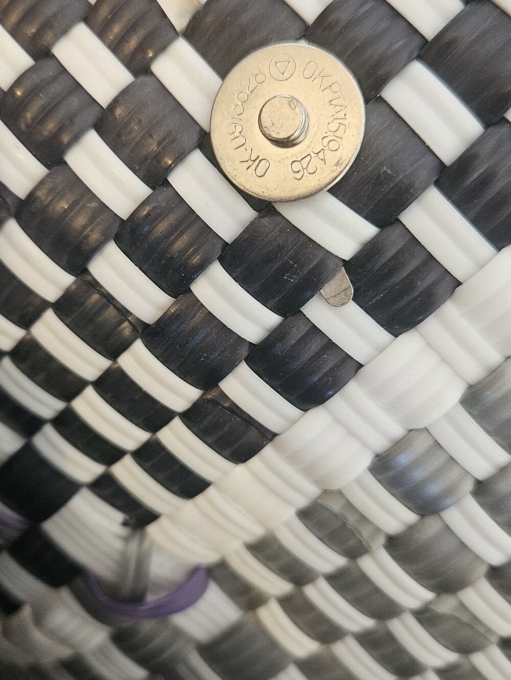Woven Checker Tote Bag in Blue, Gray & Black - Picture 13 of 16